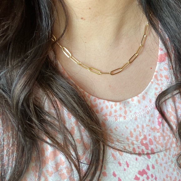 14K Gold Plated Large Paperclip Chain Necklace - Picture 2 of 7